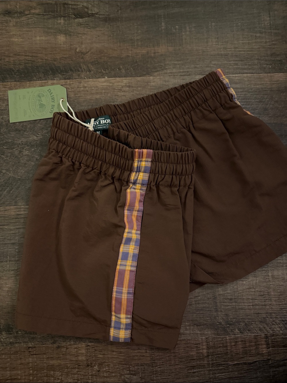Dairy Boy Plaid-Trim Men’s Elastic Waist Shorts